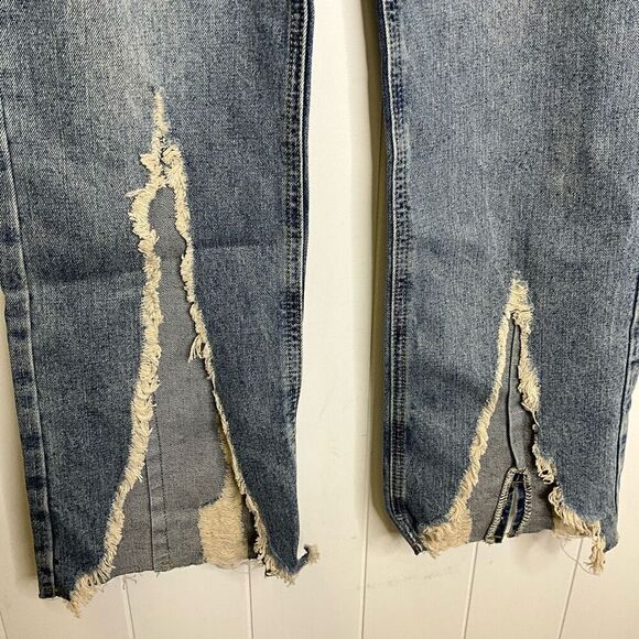 Brand New Cider Jeans Women's Small Distressed Destroyed Hem Blue Straight Jeans - Picture 3 of 10